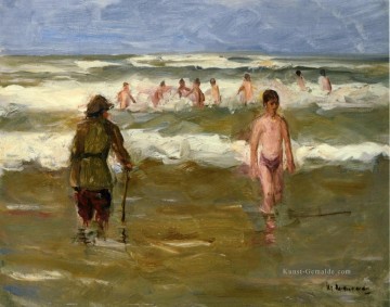  bade - Jungs baden mit Strandwarden 1907 Max Liebermann deutscher Impressionismus